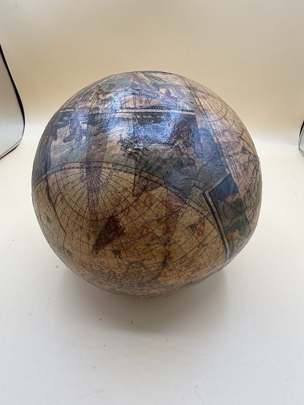 Vintage Decoupage World Globe Paper Mache Decorative Sphere 5in